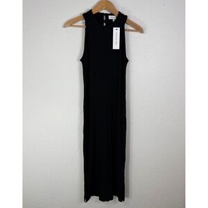 NEW Amour Vert Women M Long Dress Black Ribbed Sleeveless High Neck Slit Capsule
